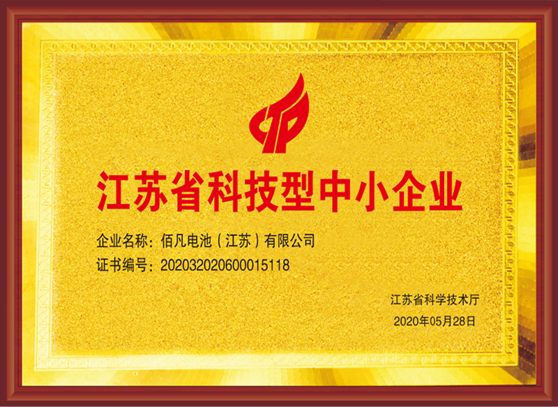 佰凡電池獲評“江蘇省科技型中小企業”(圖1)
